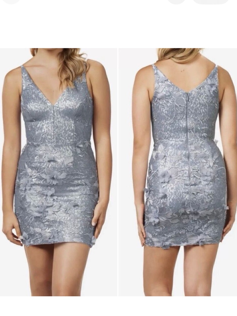 NWT Dress the Population Tatum Floral Sequin Embroidered V-Neck Mini-Dress